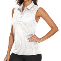 White Sunday Lotu Tamaiti Women Sleeveless Polo Shirt Polynesian Wave Pastel Nude - Polynesian Pride