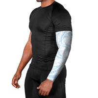 White Sunday Lotu Tamaiti Arm Sleeves Polynesian Wave Pastel Sky Blue - Polynesian Pride