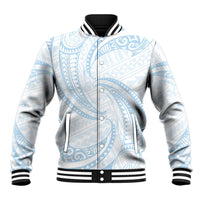 White Sunday Lotu Tamaiti Baseball Jacket Polynesian Wave Pastel Sky Blue - Polynesian Pride