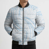 White Sunday Lotu Tamaiti Bomber Puffer Jacket Polynesian Wave Pastel Sky Blue - Polynesian Pride