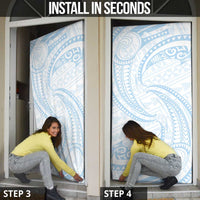 White Sunday Lotu Tamaiti Door Cover Polynesian Wave Pastel Sky Blue - Polynesian Pride