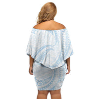White Sunday Lotu Tamaiti Family Matching Off Shoulder Short Dress and Hawaiian Shirt Polynesian Wave Pastel Sky Blue - Polynesian Pride