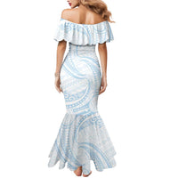 White Sunday Lotu Tamaiti Mermaid Dress Polynesian Wave Pastel Sky Blue - Polynesian Pride