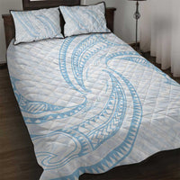 White Sunday Lotu Tamaiti Quilt Bed Set Polynesian Wave Pastel Sky Blue - Polynesian Pride
