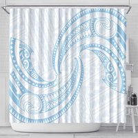 White Sunday Lotu Tamaiti Shower Curtain Polynesian Wave Pastel Sky Blue - Polynesian Pride