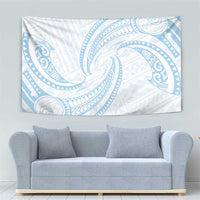 White Sunday Lotu Tamaiti Tapestry Polynesian Wave Pastel Sky Blue - Polynesian Pride