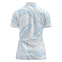 White Sunday Lotu Tamaiti Women Polo Shirt Polynesian Wave Pastel Sky Blue - Polynesian Pride