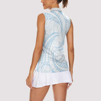 White Sunday Lotu Tamaiti Women Sleeveless Polo Shirt Polynesian Wave Pastel Sky Blue - Polynesian Pride
