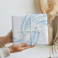 White Sunday Lotu Tamaiti Wrapping Paper Polynesian Wave Pastel Sky Blue - Polynesian Pride