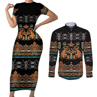 Black Batik Papua-inspired Pattern Couples Matching Short Sleeve Bodycon Dress and Long Sleeve Button Shirt - Polynesian Pride