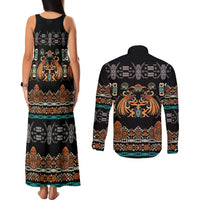 Black Batik Papua-inspired Pattern Couples Matching Tank Maxi Dress and Long Sleeve Button Shirt LT9 - Polynesian Pride