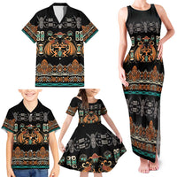 Black Batik Papua-inspired Pattern Family Matching Tank Maxi Dress and Hawaiian Shirt - Polynesian Pride