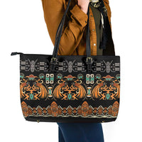 Black Batik Papua-inspired Pattern Leather Tote Bag LT9 - Polynesian Pride