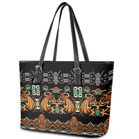 Black Batik Papua-inspired Pattern Leather Tote Bag LT9 - Polynesian Pride