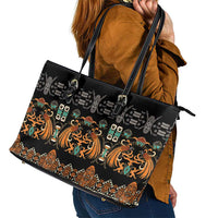 Black Batik Papua-inspired Pattern Leather Tote Bag LT9 - Polynesian Pride