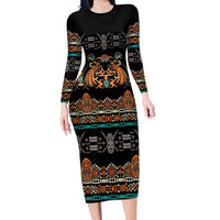 Black Batik Papua-inspired Pattern Long Sleeve Bodycon Dress - Polynesian Pride