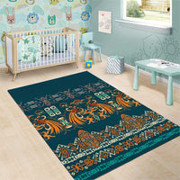 Dark Cyan Blue Batik Papua-inspired Pattern Area Rug - Polynesian Pride