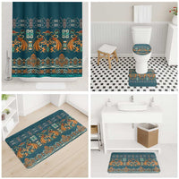 Dark Cyan Blue Batik Papua-inspired Pattern Bathroom Set - Polynesian Pride