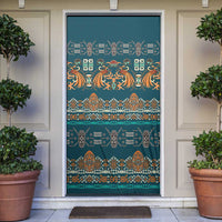 Dark Cyan Blue Batik Papua-inspired Pattern Door Cover - Polynesian Pride