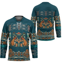 Dark Cyan Blue Batik Papua-inspired Pattern Hockey Jersey LT9 - Polynesian Pride
