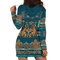Dark Cyan Blue Batik Papua-inspired Pattern Hoodie Dress - Polynesian Pride