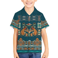 Dark Cyan Blue Batik Papua-inspired Pattern Kid Hawaiian Shirt LT9 Kid Blue - Polynesian Pride