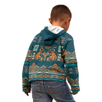 Dark Cyan Blue Batik Papua-inspired Pattern Kid Hoodie - Polynesian Pride