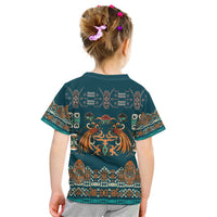 Dark Cyan Blue Batik Papua-inspired Pattern Kid T Shirt LT9 - Polynesian Pride