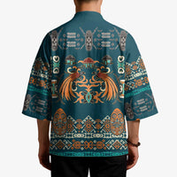 Dark Cyan Blue Batik Papua-inspired Pattern Kimono - Polynesian Pride