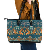 Dark Cyan Blue Batik Papua-inspired Pattern Leather Tote Bag LT9 - Polynesian Pride