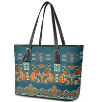Dark Cyan Blue Batik Papua-inspired Pattern Leather Tote Bag LT9 - Polynesian Pride