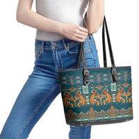 Dark Cyan Blue Batik Papua-inspired Pattern Leather Tote Bag LT9 - Polynesian Pride