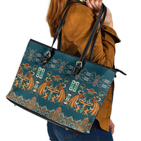 Dark Cyan Blue Batik Papua-inspired Pattern Leather Tote Bag LT9 - Polynesian Pride
