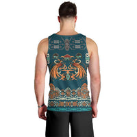 Dark Cyan Blue Batik Papua-inspired Pattern Men Tank Top - Polynesian Pride