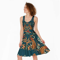 Dark Cyan Blue Batik Papua-inspired Pattern Midi Dress - Polynesian Pride