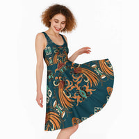 Dark Cyan Blue Batik Papua-inspired Pattern Midi Dress - Polynesian Pride
