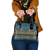 Dark Cyan Blue Batik Papua-inspired Pattern Shoulder Handbag - Polynesian Pride