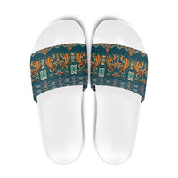 Dark Cyan Blue Batik Papua-inspired Pattern Slide Sandals - Polynesian Pride