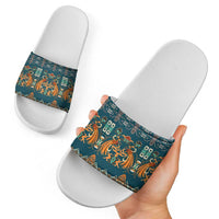 Dark Cyan Blue Batik Papua-inspired Pattern Slide Sandals - Polynesian Pride