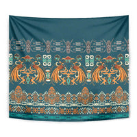 Dark Cyan Blue Batik Papua-inspired Pattern Tapestry - Polynesian Pride