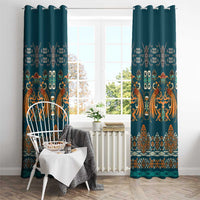 Dark Cyan Blue Batik Papua-inspired Pattern Window Curtain - Polynesian Pride