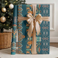 Dark Cyan Blue Batik Papua-inspired Pattern Wrapping Paper - Polynesian Pride