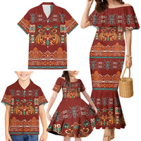 Oxblood Batik Papua-inspired Pattern Family Matching Mermaid Dress and Hawaiian Shirt - Polynesian Pride