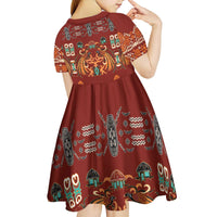 Oxblood Batik Papua-inspired Pattern Kid Short Sleeve Dress - Polynesian Pride