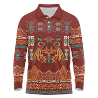 Oxblood Batik Papua-inspired Pattern Long Sleeve Polo Shirt - Polynesian Pride