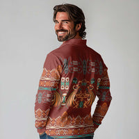 Oxblood Batik Papua-inspired Pattern Long Sleeve Polo Shirt - Polynesian Pride