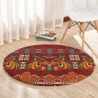 Oxblood Batik Papua-inspired Pattern Round Carpet - Polynesian Pride