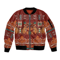 Oxblood Batik Papua-inspired Pattern Sleeve Zip Bomber Jacket - Polynesian Pride