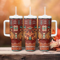 Oxblood Batik Papua-inspired Pattern Tumbler With Handle - Polynesian Pride