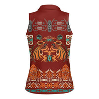 Oxblood Batik Papua-inspired Pattern Women Sleeveless Polo Shirt - Polynesian Pride